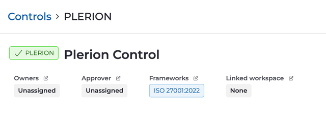 Plerion control for ISO 27001:2022 framework, as seen on Drata