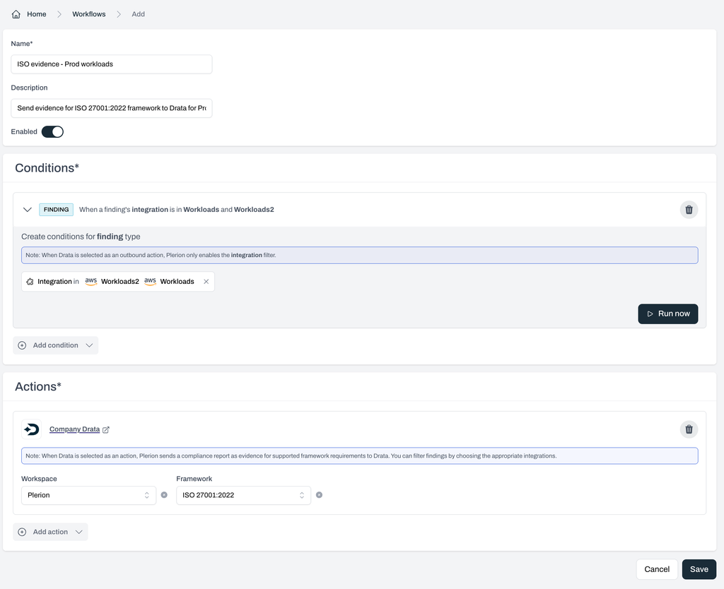 A Plerion workflow for ISO 27001:2022 framework
