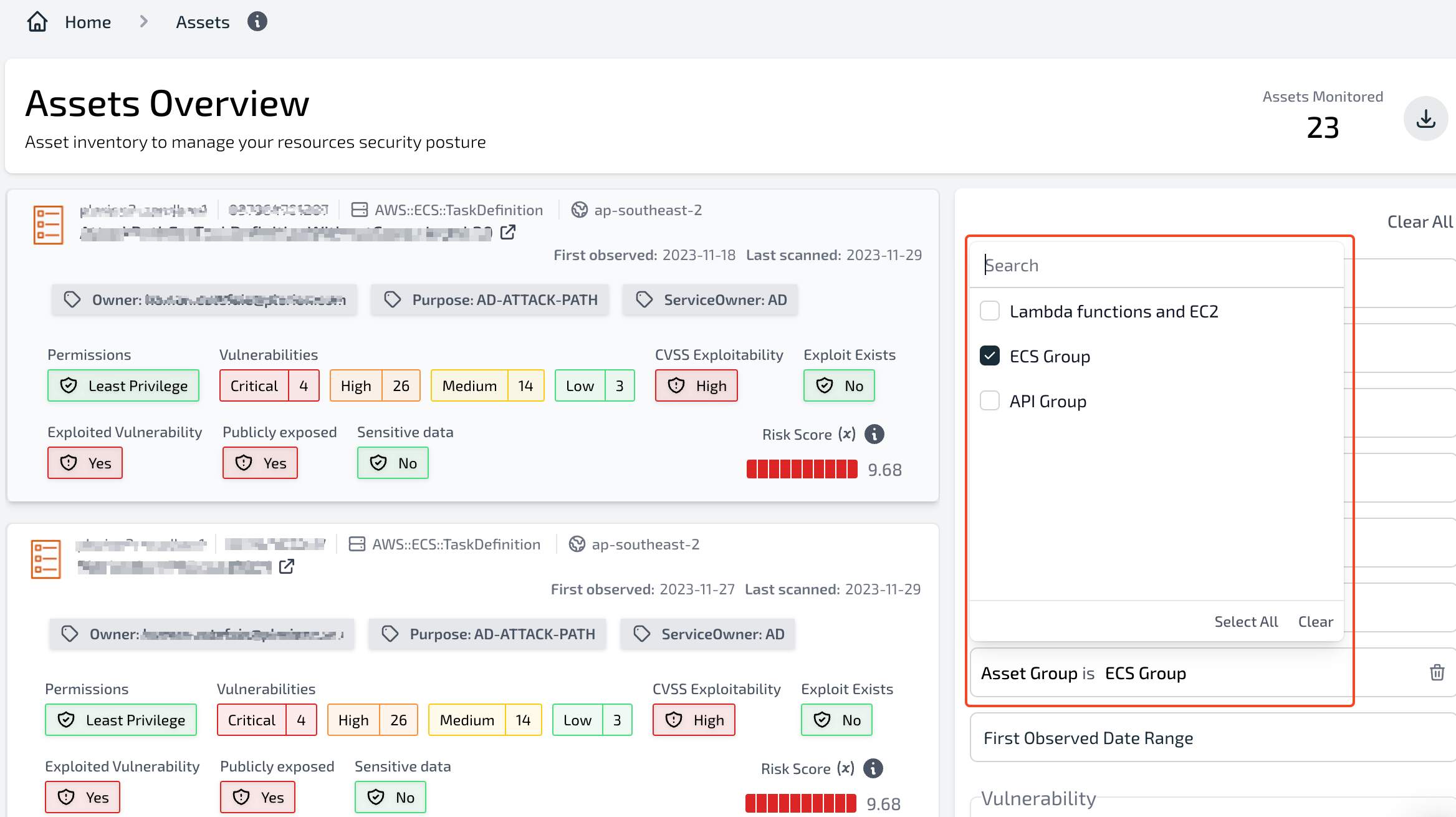 Asset dashboard