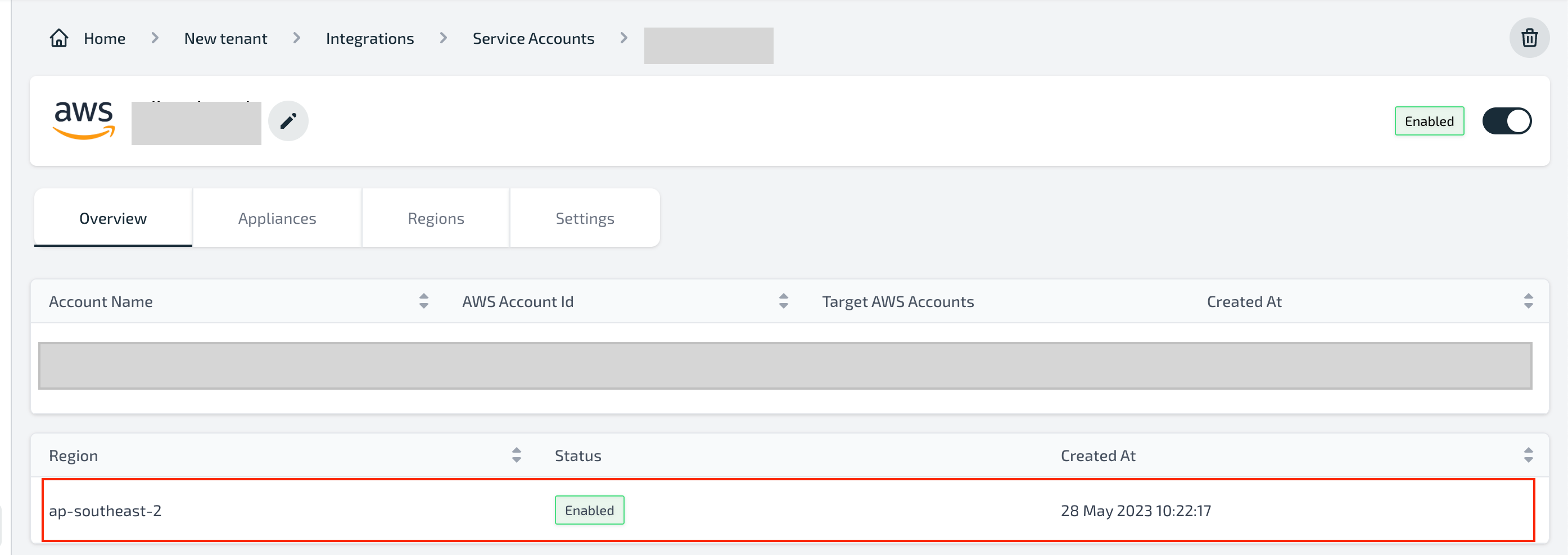 Service Account Details