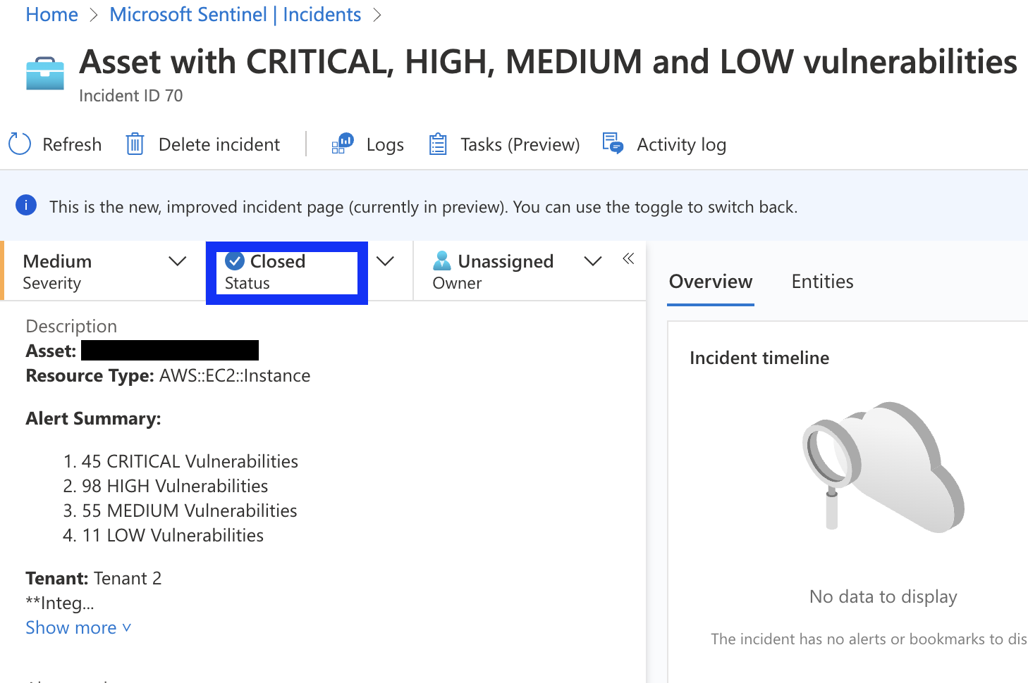 Resolved Sentinel Alert