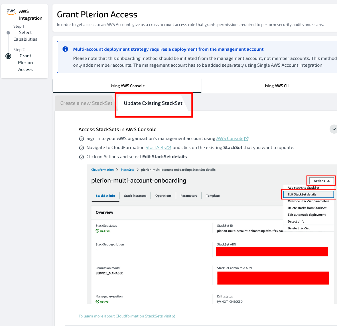 'Update Existing StackSet' tab